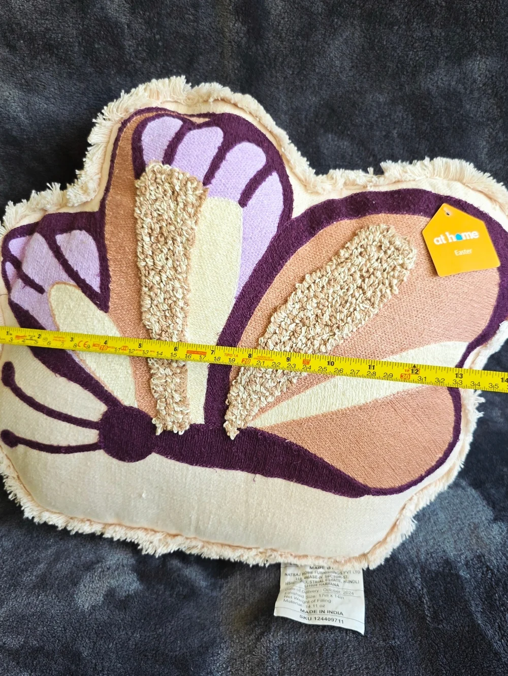 New spring/ Easter / summer Butterfly Shaped Throw Pillow with Fringe, 14x17